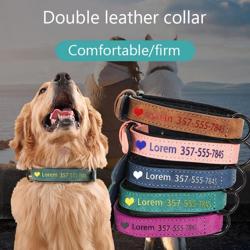 Personalized Dog Collar UV Print Dog Name Phone Number Soft Leather