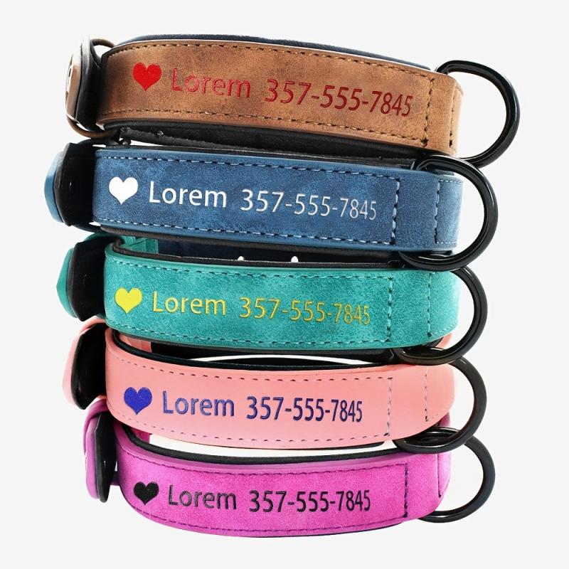 Personalized Dog Collar UV Print Dog Name Phone Number Soft Leather