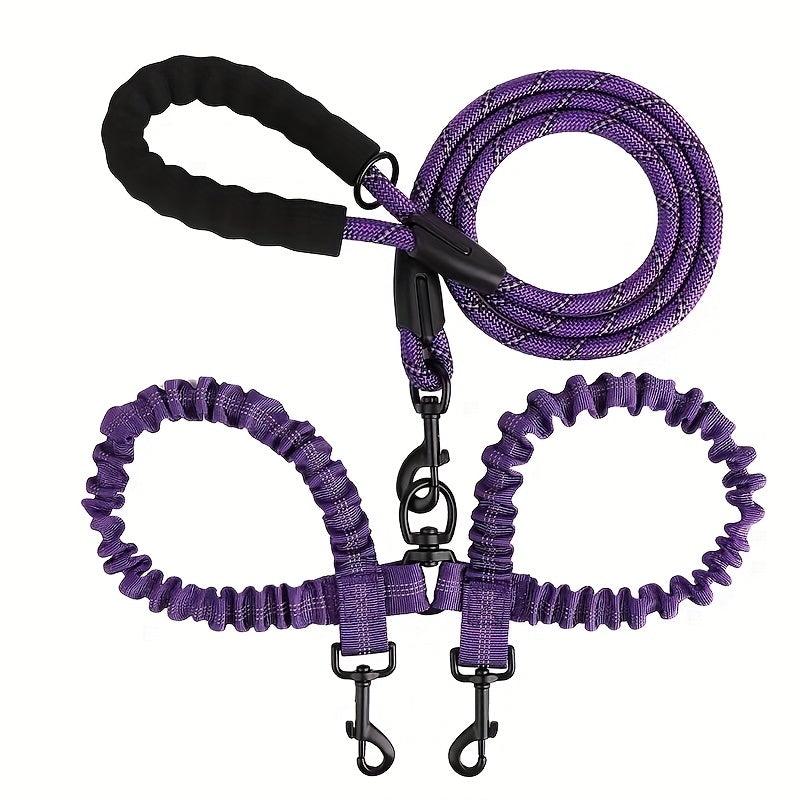 Double Dog Leash Reflective Bungee Training Leash for Two Dogs