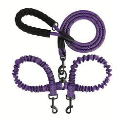 Double Dog Leash Reflective Bungee Training Leash for Two Dogs