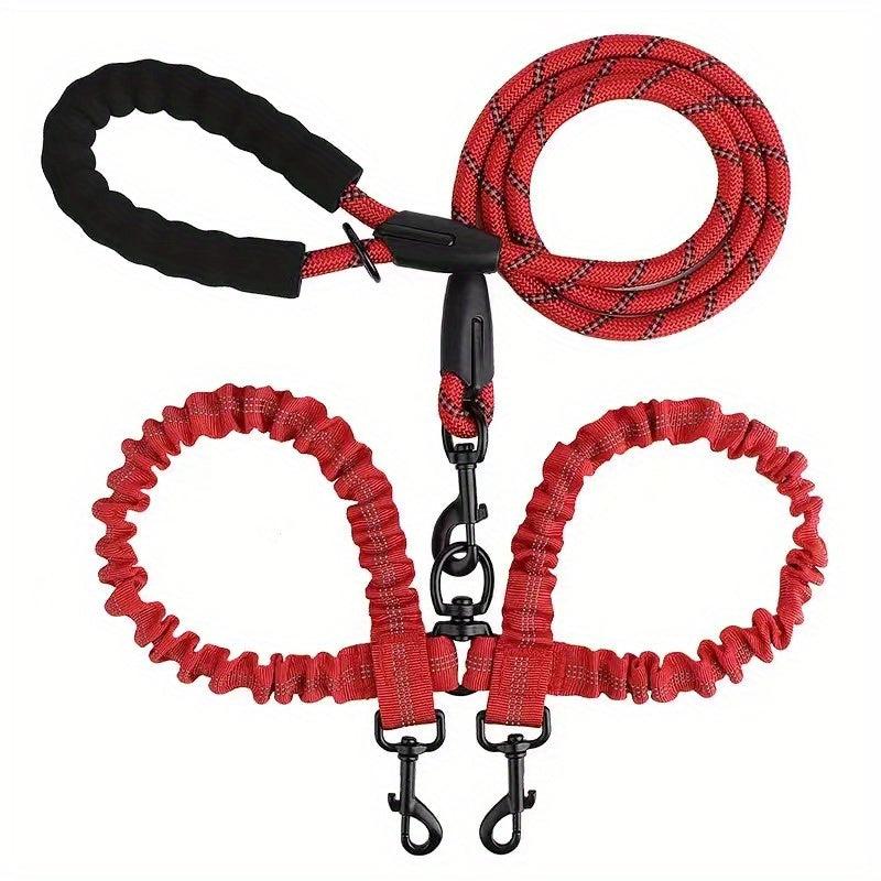 Double Dog Leash Reflective Bungee Training Leash for Two Dogs