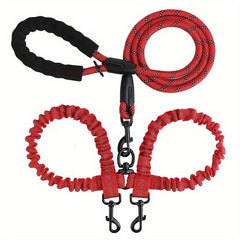 Double Dog Leash Reflective Bungee Training Leash for Two Dogs