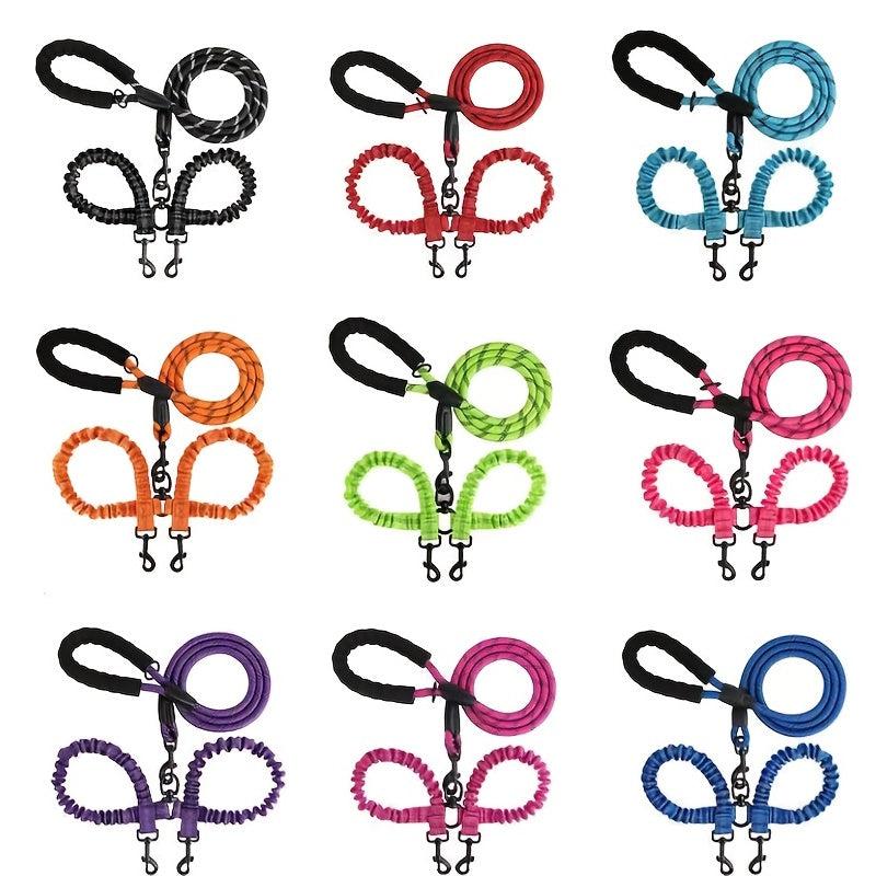 Double Dog Leash Reflective Bungee Training Leash for Two Dogs