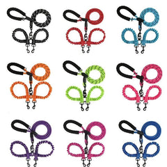 Double Dog Leash Reflective Bungee Training Leash for Two Dogs