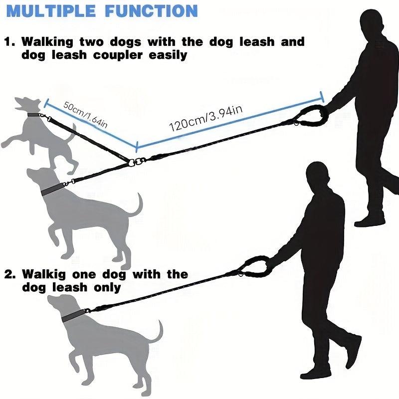 Double Dog Leash Reflective Bungee Training Leash for Two Dogs
