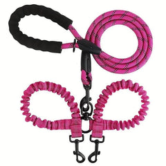 Double Dog Leash Reflective Bungee Training Leash for Two Dogs
