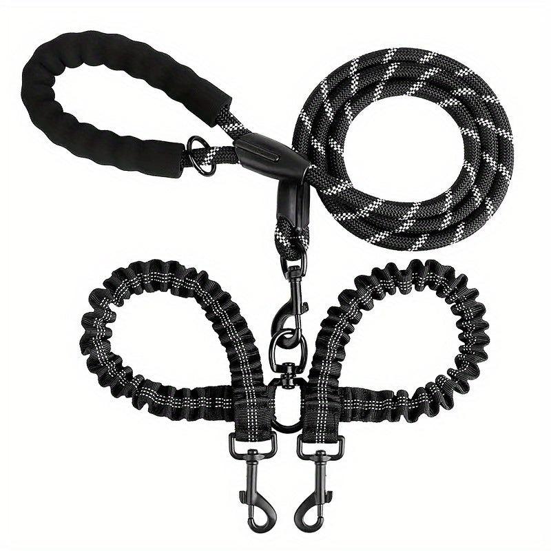 Double Dog Leash Reflective Bungee Training Leash for Two Dogs
