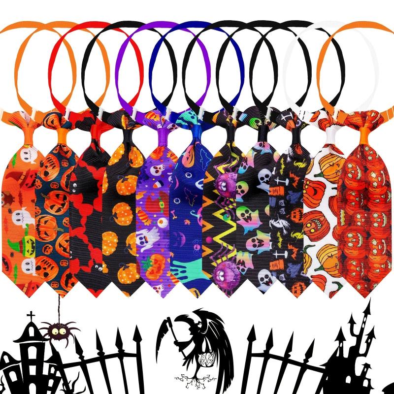 10pcs Halloween Pet Neckties Pumpkin Skull Dog Neckties Holidays Dog Grooming