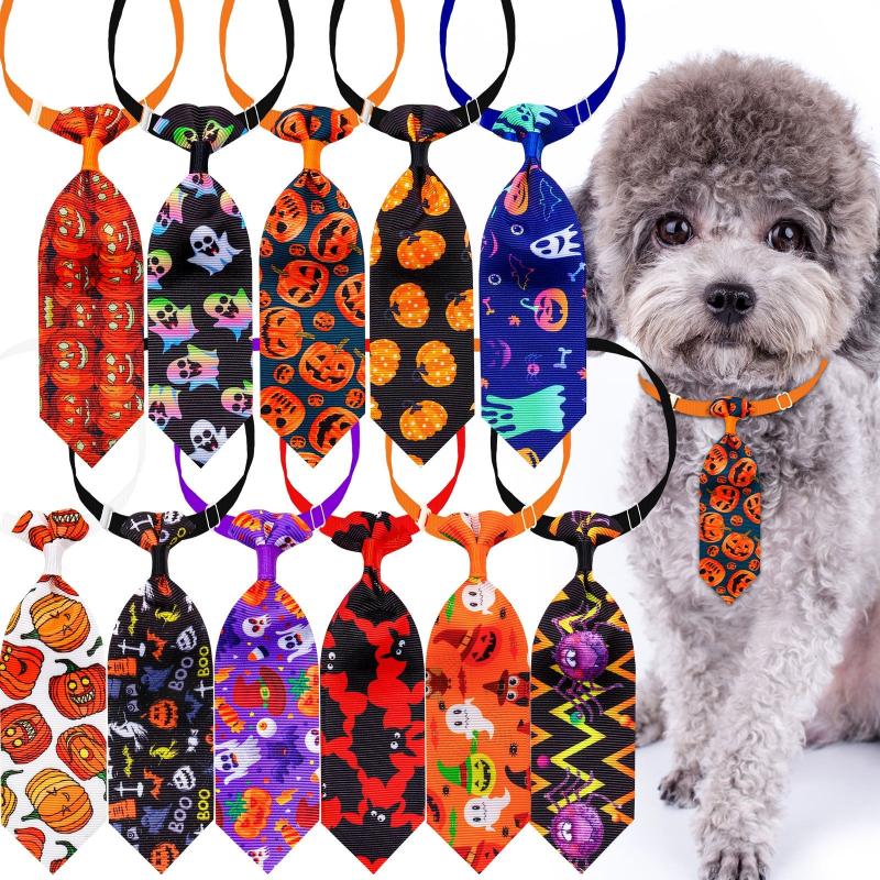 10pcs Halloween Pet Neckties Pumpkin Skull Dog Neckties Holidays Dog Grooming