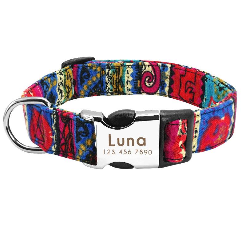 Personalized Nylon Pet Collar With Nameplate Tag - Small Medium Large Dogs