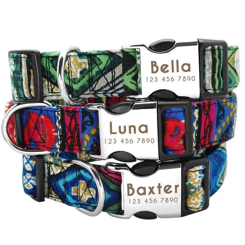 Personalized Nylon Pet Collar With Nameplate Tag - Small Medium Large Dogs