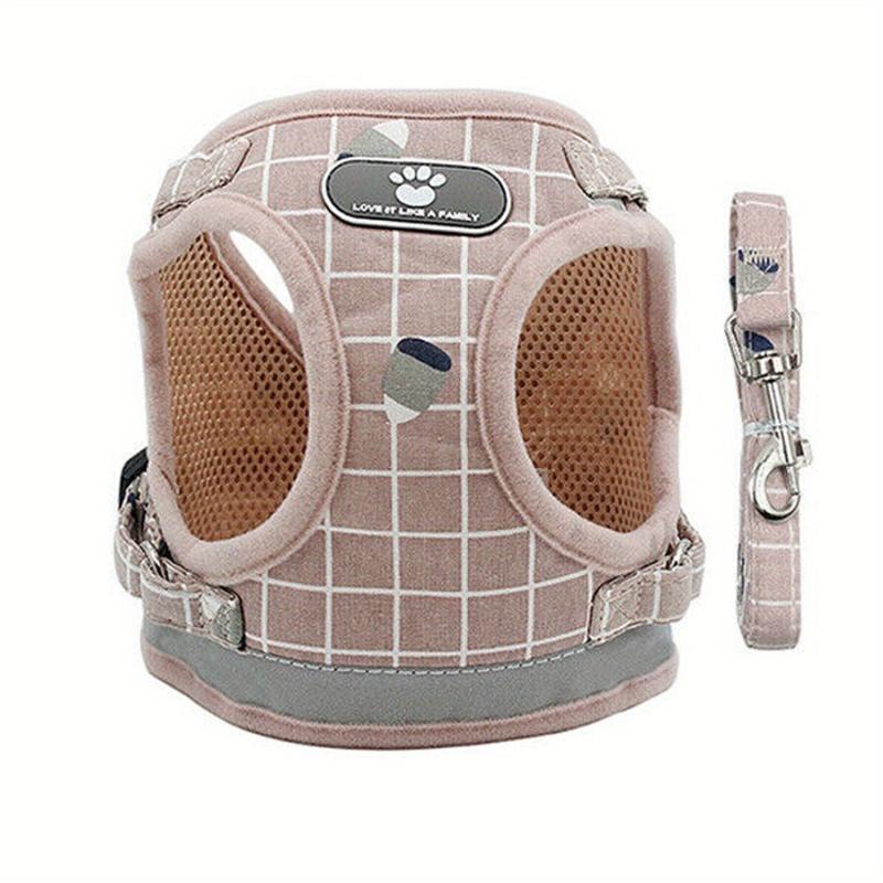 Adjustable Plaid Pattern Dog Harness Vest Set