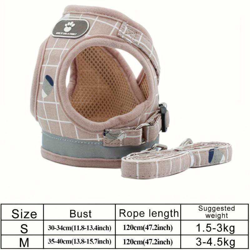 Adjustable Plaid Pattern Dog Harness Vest Set