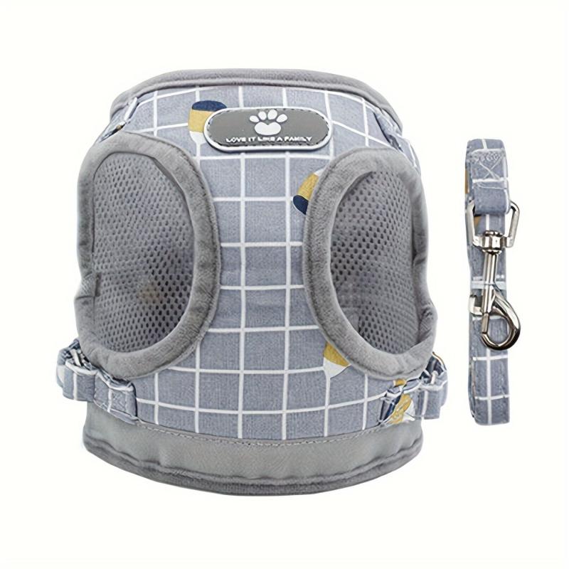Adjustable Plaid Pattern Dog Harness Vest Set