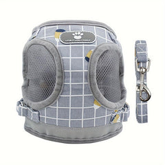 Adjustable Plaid Pattern Dog Harness Vest Set