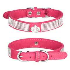 Crown Rhinestone Dog Collar Soft and Strong Adjustable Leather Collar