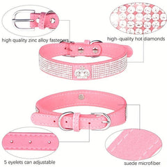 Crown Rhinestone Dog Collar Soft and Strong Adjustable Leather Collar
