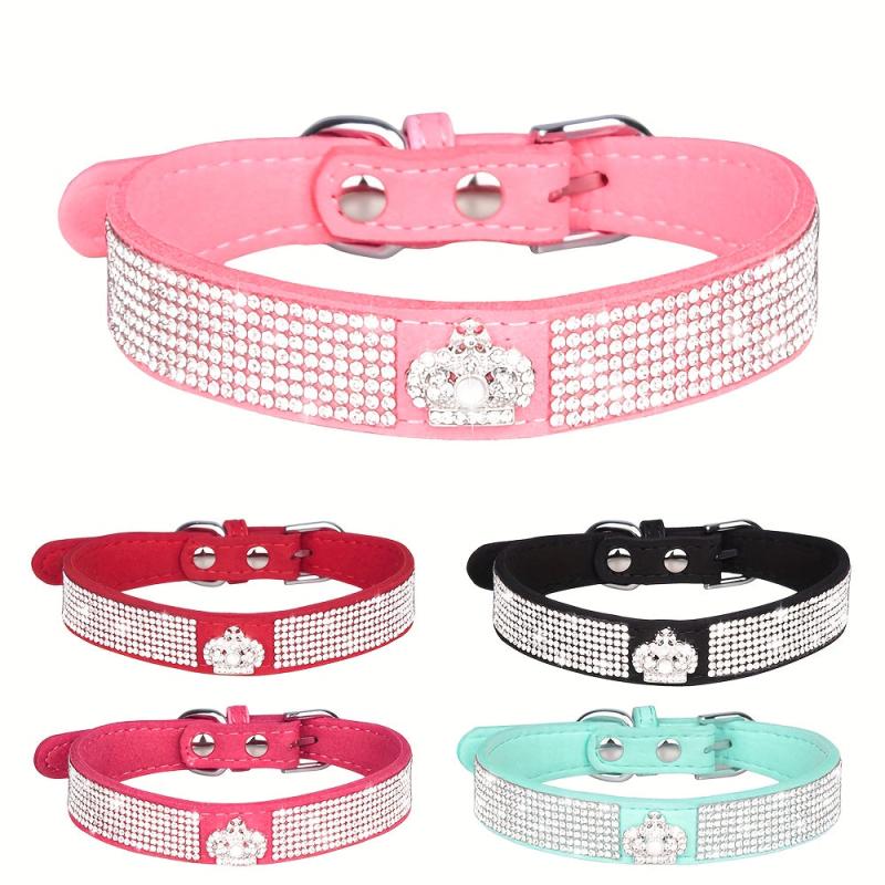 Crown Rhinestone Dog Collar Soft and Strong Adjustable Leather Collar