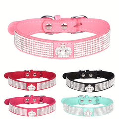 Crown Rhinestone Dog Collar Soft and Strong Adjustable Leather Collar