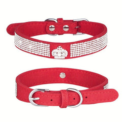 Crown Rhinestone Dog Collar Soft and Strong Adjustable Leather Collar