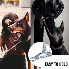 Stainless Steel Cuban Link Dog Collar Chew Proof Double Row Chain for Dogs