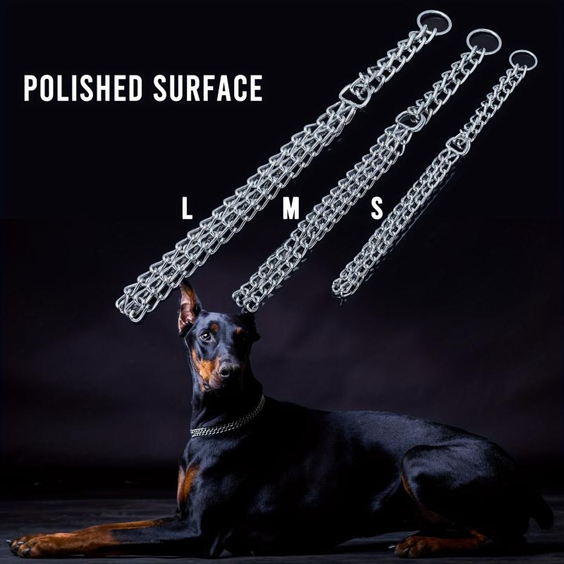 Stainless Steel Cuban Link Dog Collar Chew Proof Double Row Chain for Dogs