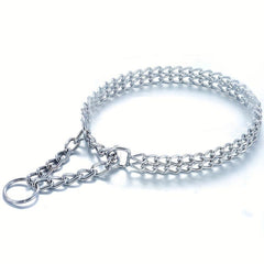 Stainless Steel Cuban Link Dog Collar Chew Proof Double Row Chain for Dogs