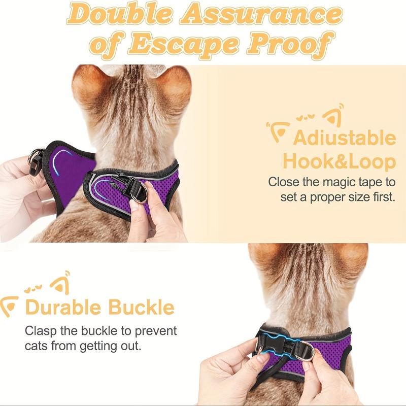 Escape Proof Cat Harness Leash Reflective Kitten Vest for Walking