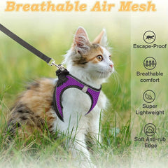 Escape Proof Cat Harness Leash Reflective Kitten Vest for Walking