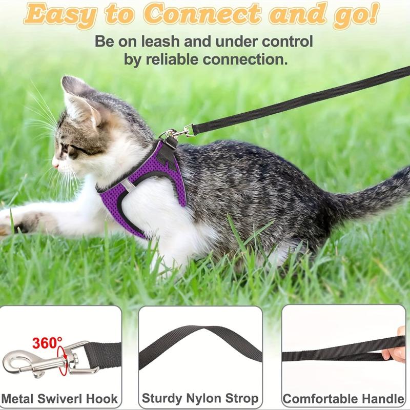 Escape Proof Cat Harness Leash Reflective Kitten Vest for Walking
