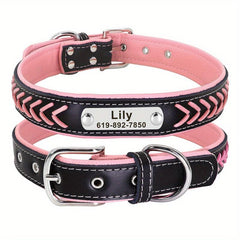 Personalized Leather Dog Collar with Engraved Nameplate