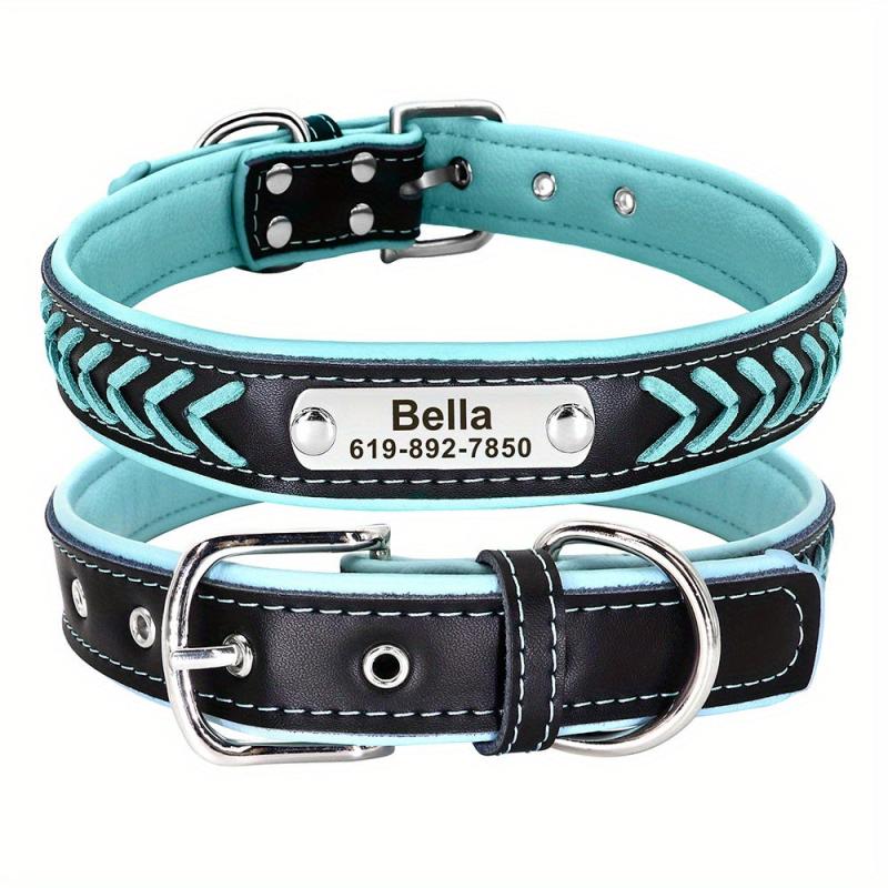 Personalized Leather Dog Collar with Engraved Nameplate