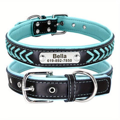 Personalized Leather Dog Collar with Engraved Nameplate