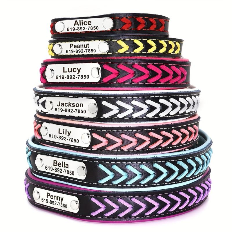 Personalized Leather Dog Collar with Engraved Nameplate