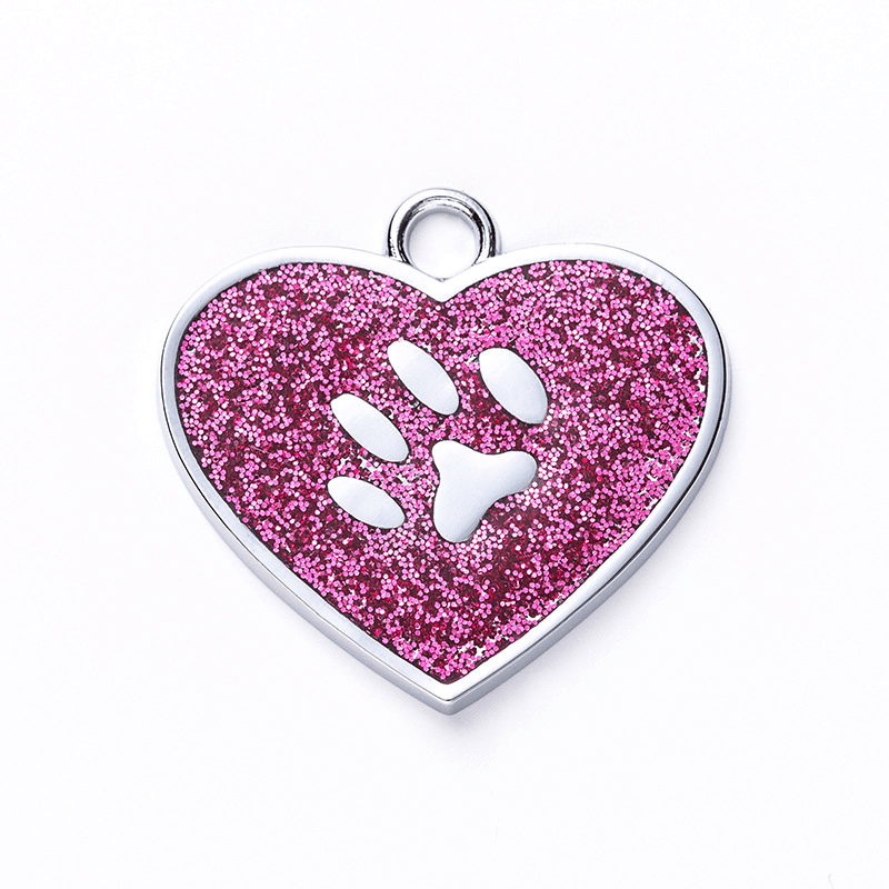Custom Engraved Heart Dog Tags Personalized Glitter Paw Pet Tag