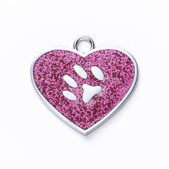 Custom Engraved Heart Dog Tags Personalized Glitter Paw Pet Tag