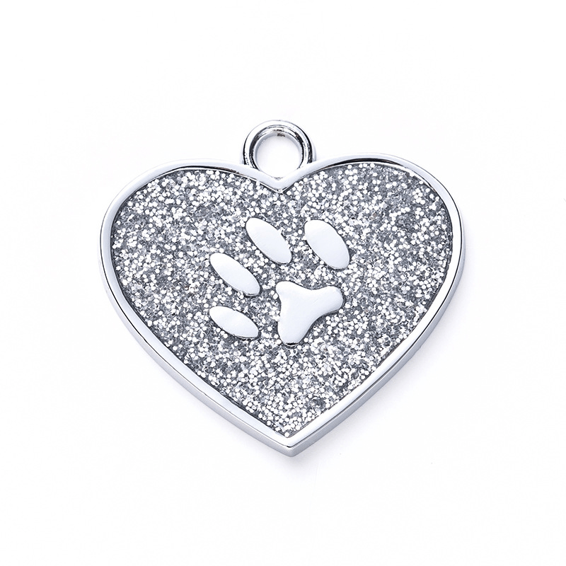 Custom Engraved Heart Dog Tags Personalized Glitter Paw Pet Tag