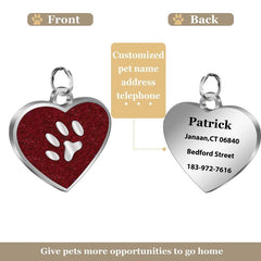 Custom Engraved Heart Dog Tags Personalized Glitter Paw Pet Tag