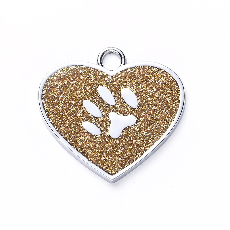 Custom Engraved Heart Dog Tags Personalized Glitter Paw Pet Tag