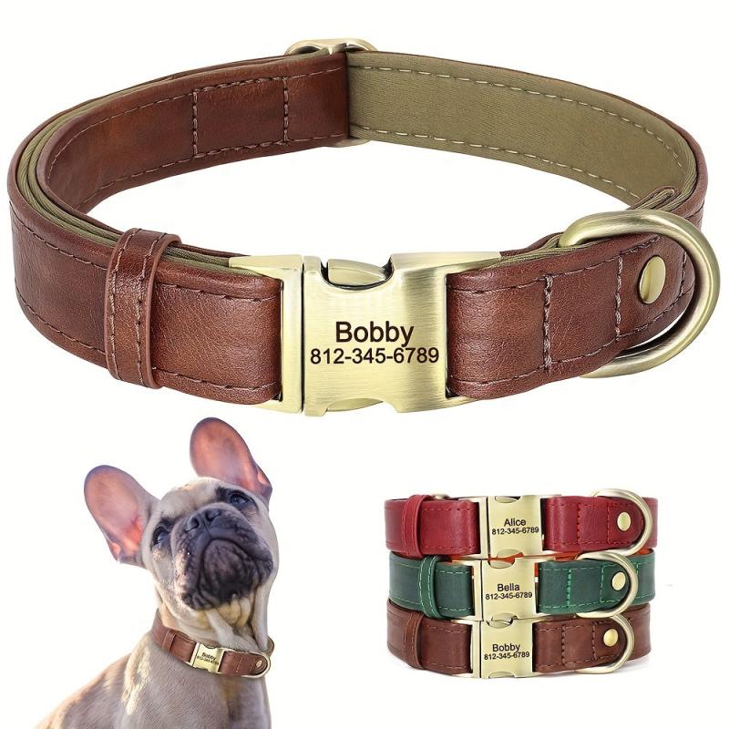 Custom Soft Leather Dog Collar with Metal Buckle for Small and Medium Dogs