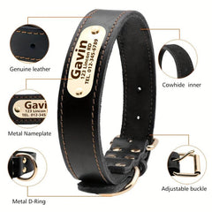 Personalized Leather Dog Collar with Engraved Nameplate