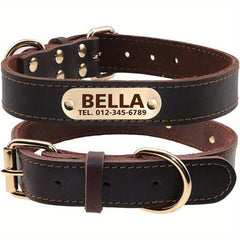 Personalized Leather Dog Collar with Engraved Nameplate