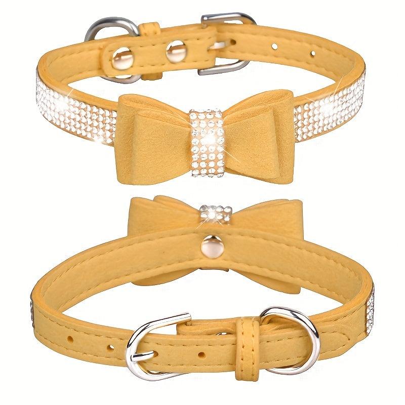 Rhinestone Dog Collar with Double Layer Bow for Small Medium Large Dogs
