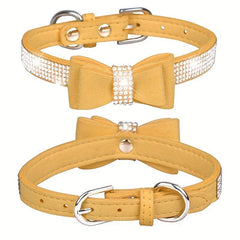 Rhinestone Dog Collar with Double Layer Bow for Small Medium Large Dogs