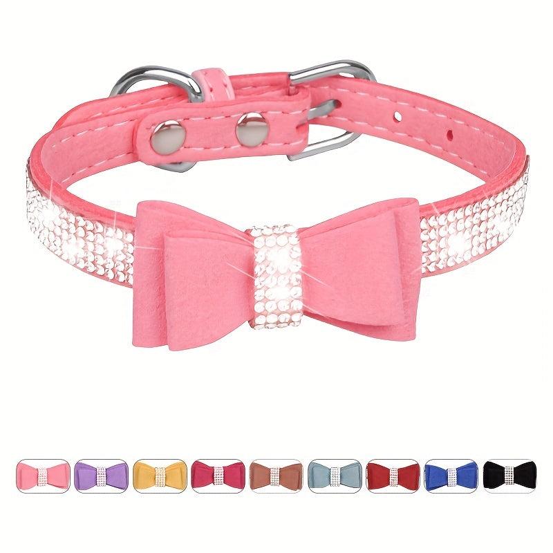 Rhinestone Dog Collar with Double Layer Bow for Small Medium Large Dogs