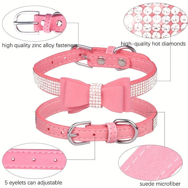 Rhinestone Dog Collar with Double Layer Bow for Small Medium Large Dogs