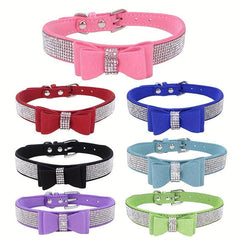 Rhinestone Dog Collar with Double Layer Bow for Small Medium Large Dogs