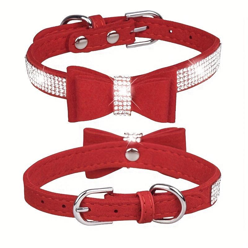 Rhinestone Dog Collar with Double Layer Bow for Small Medium Large Dogs