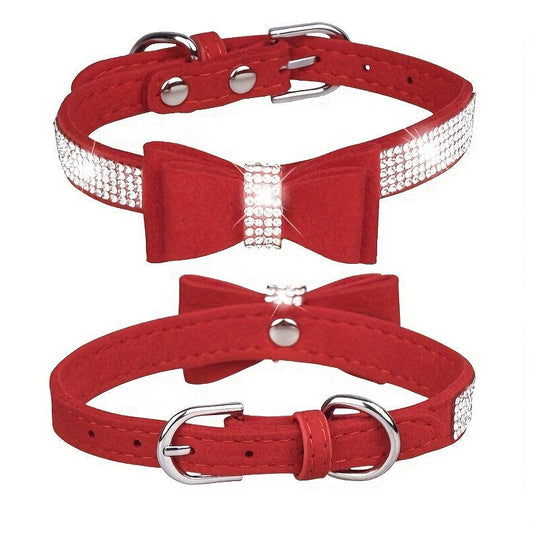 Rhinestone Dog Collar with Double Layer Bow for Small Medium Large Dogs