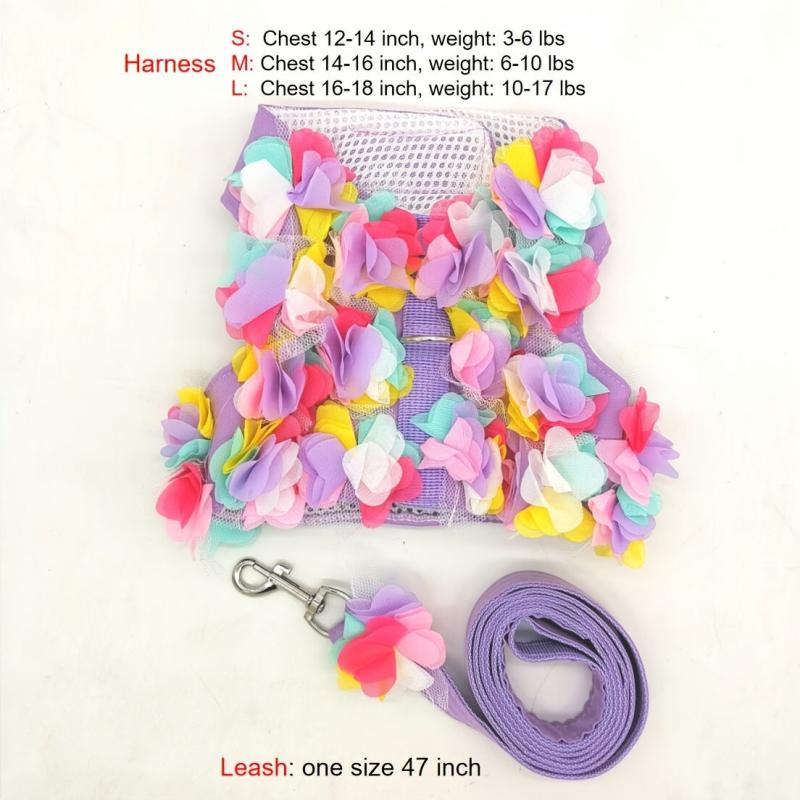 Floral Lace Pet Harness and Leash Set for Small Dogs and Cats